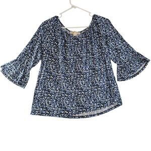 Micheal Kors Blue Floral Blouse Women's Size L